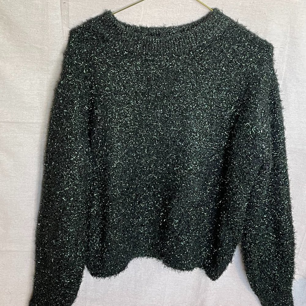 H & M Sparkling Green and Black Metallic Sweater - size Medium